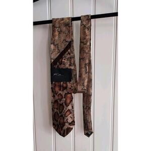 Fubu the Collection Necktie Men's Orange Brown Snakeskin‎ Print Designer Classic